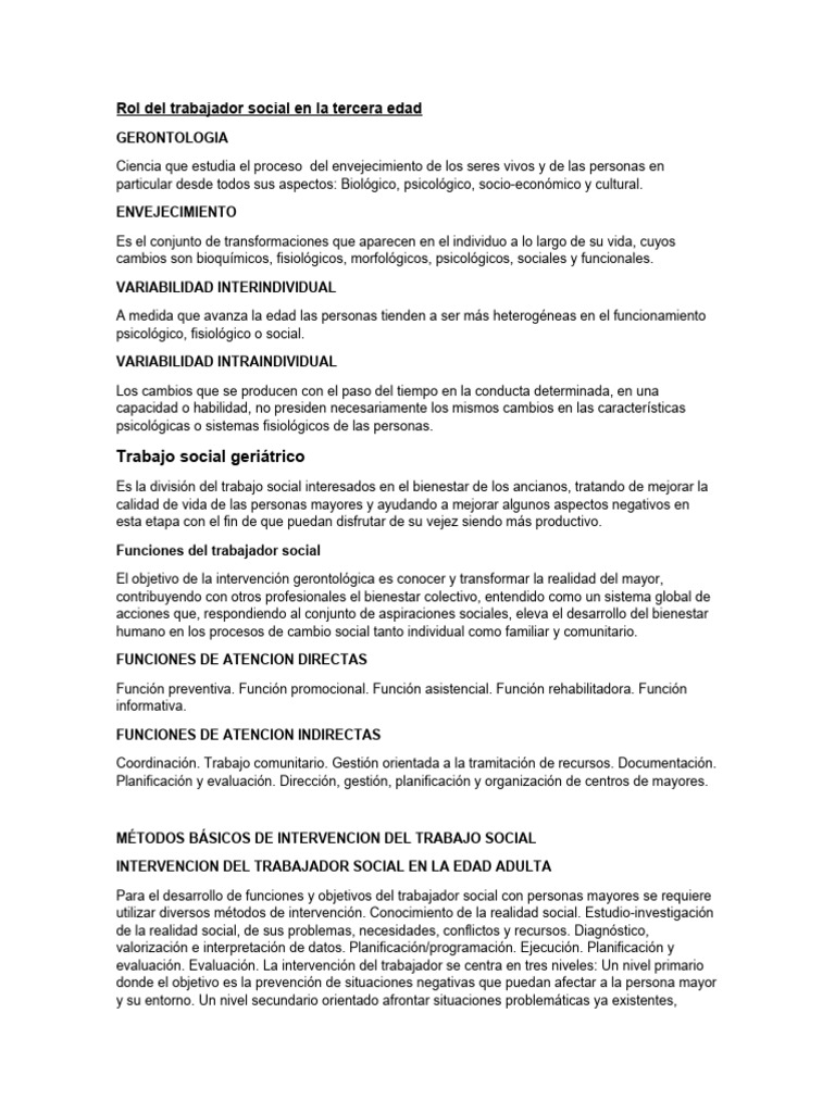 Rol del Trabajador Social en la Vejez | PDF | Trabajo Social | Vejez