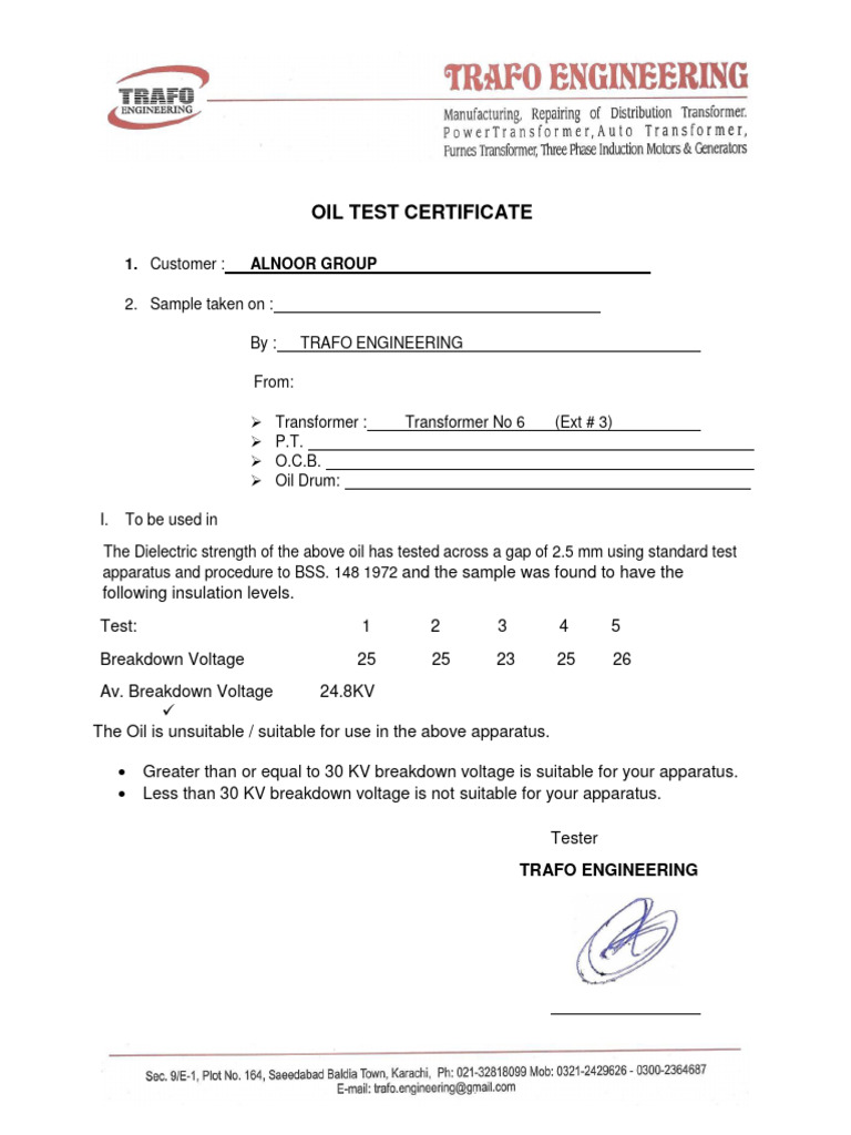 Alnoor Group Oil Test Report 1 PDF