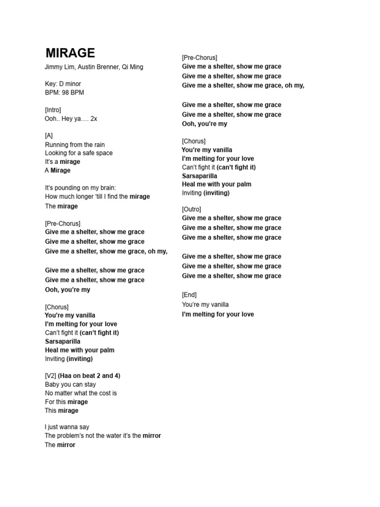 Mirage Lyrics BV PDF