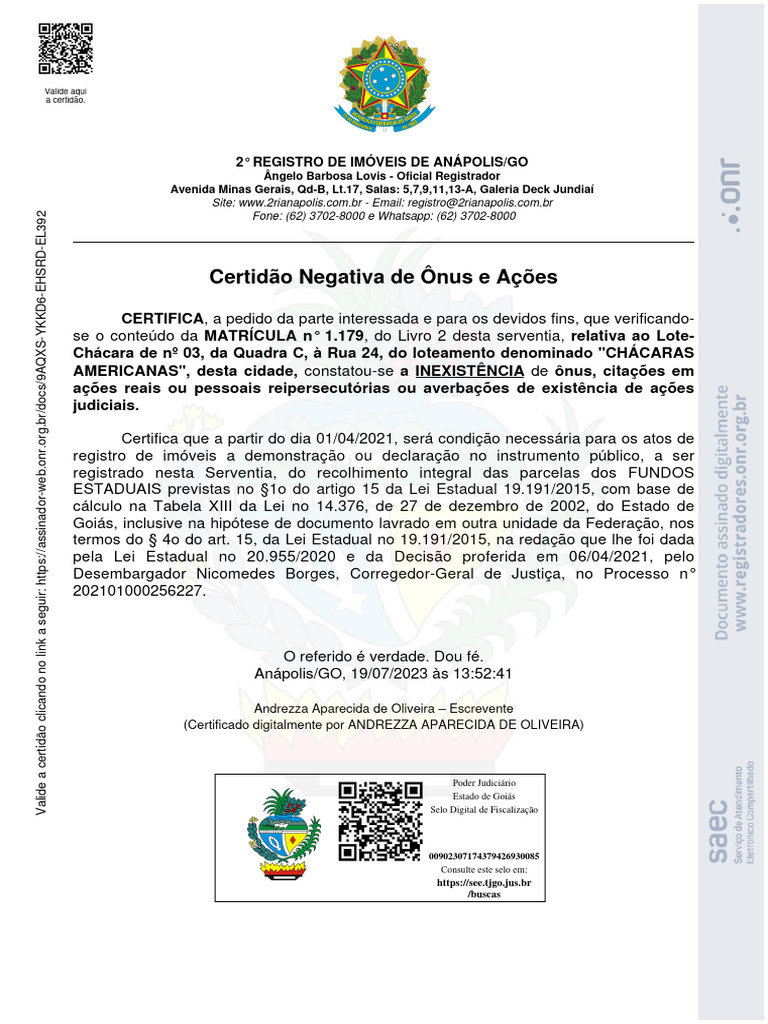 Certidão ônus Pdf Justiça Crime E Violência