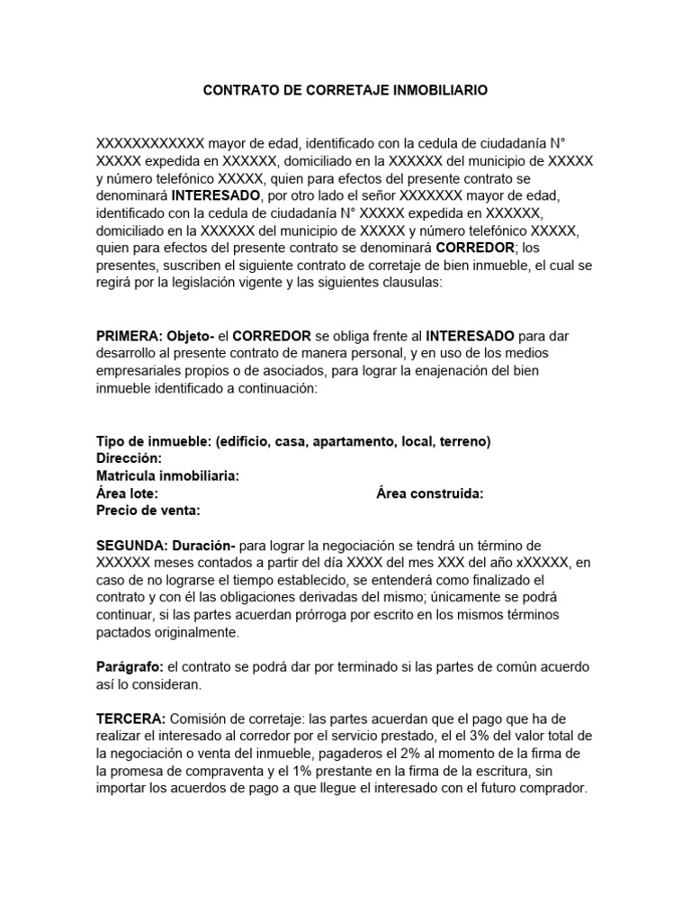 Contrato de Corretaje Inmobiliario | PDF