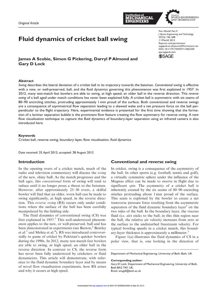 Cricket Ball Reverse Swing Dynamics | PDF | Reynolds Number | Boundary ...