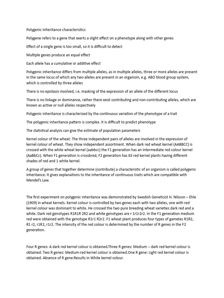 Polygenic Inheritance PDF Allele Quantitative Trait Locus