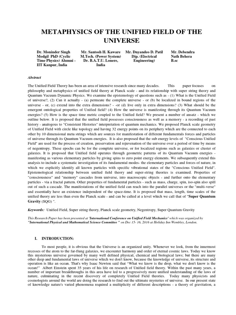 Consciousness in Unified Field Theory | PDF | Theory Of Everything ...