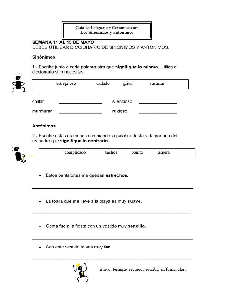 5° de Lenguaje Sinonimos y Antonimos | PDF