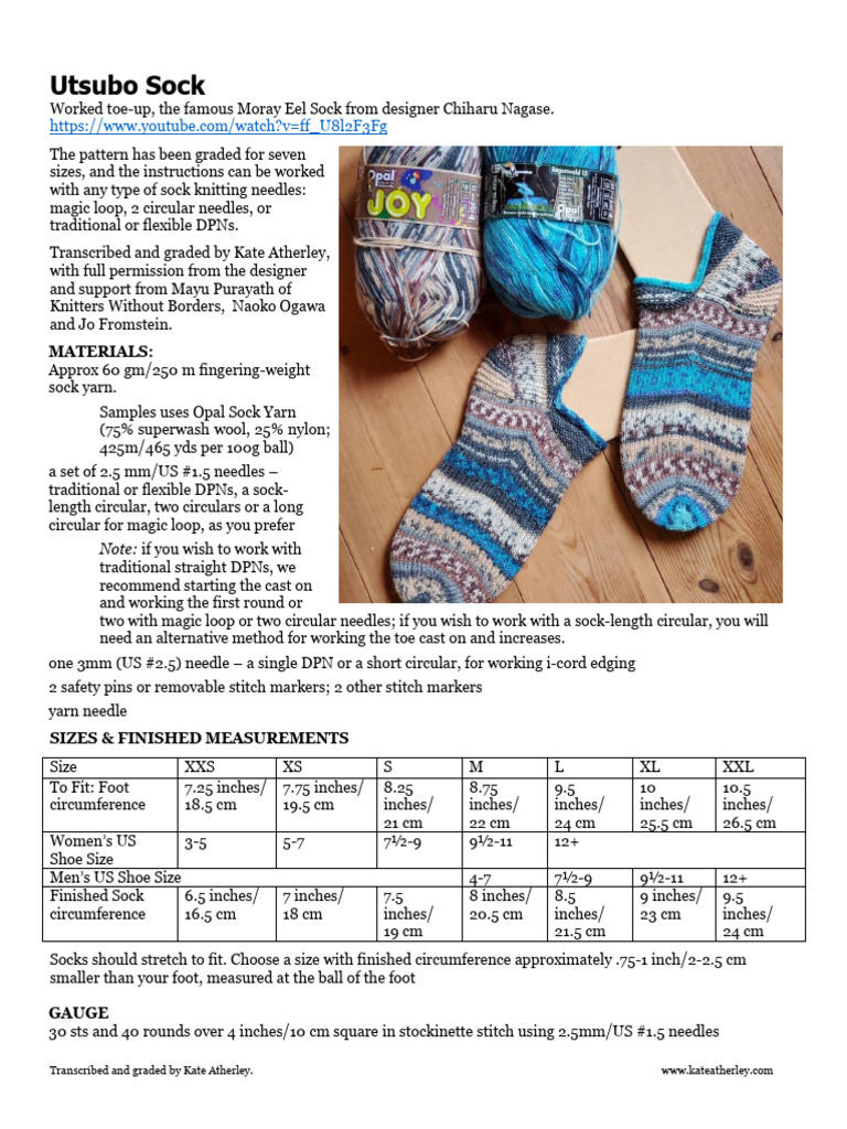 Utsubo Sock Pattern Instructions | PDF | Knitting | Knitting Needle