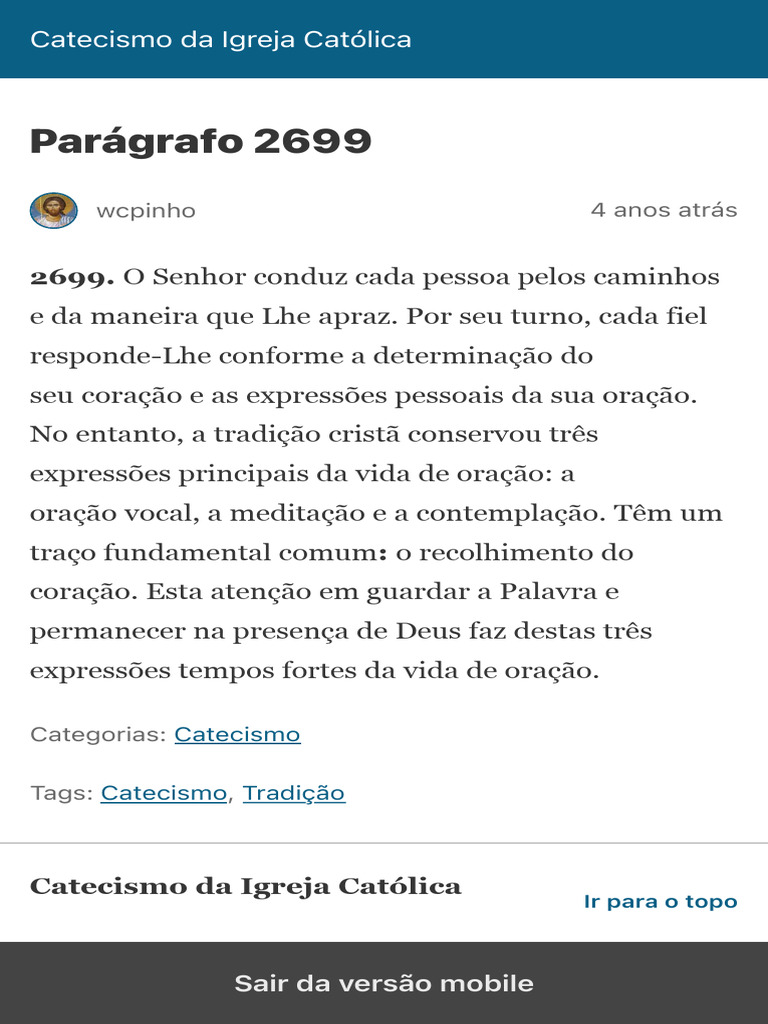 Parágrafo 2699 - Catecismo Da Igreja Católica | PDF