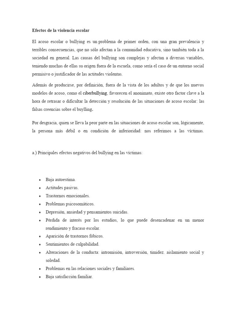 Impacto del Bullying en Víctimas y Agresores | PDF | Salud mental | Las ...