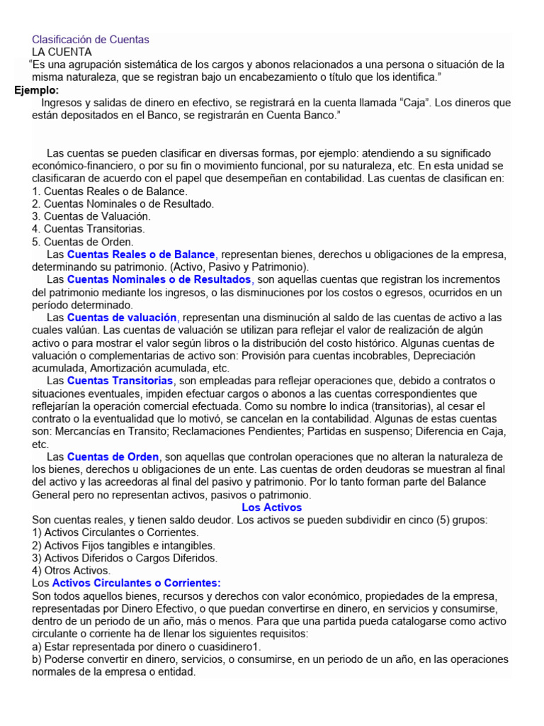 Clasificación de Cuentas Contables | PDF | Contabilidad | Compartir ...