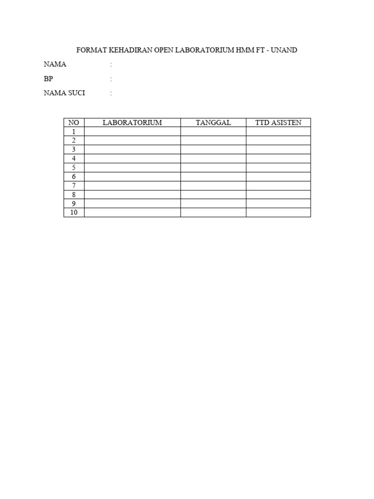 Format Kehadiran Open Laboratorium HMM | PDF | Teknologi & Rekayasa