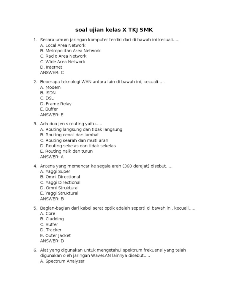 Soal Ujian Jaringan Komputer Helmi Kediris
