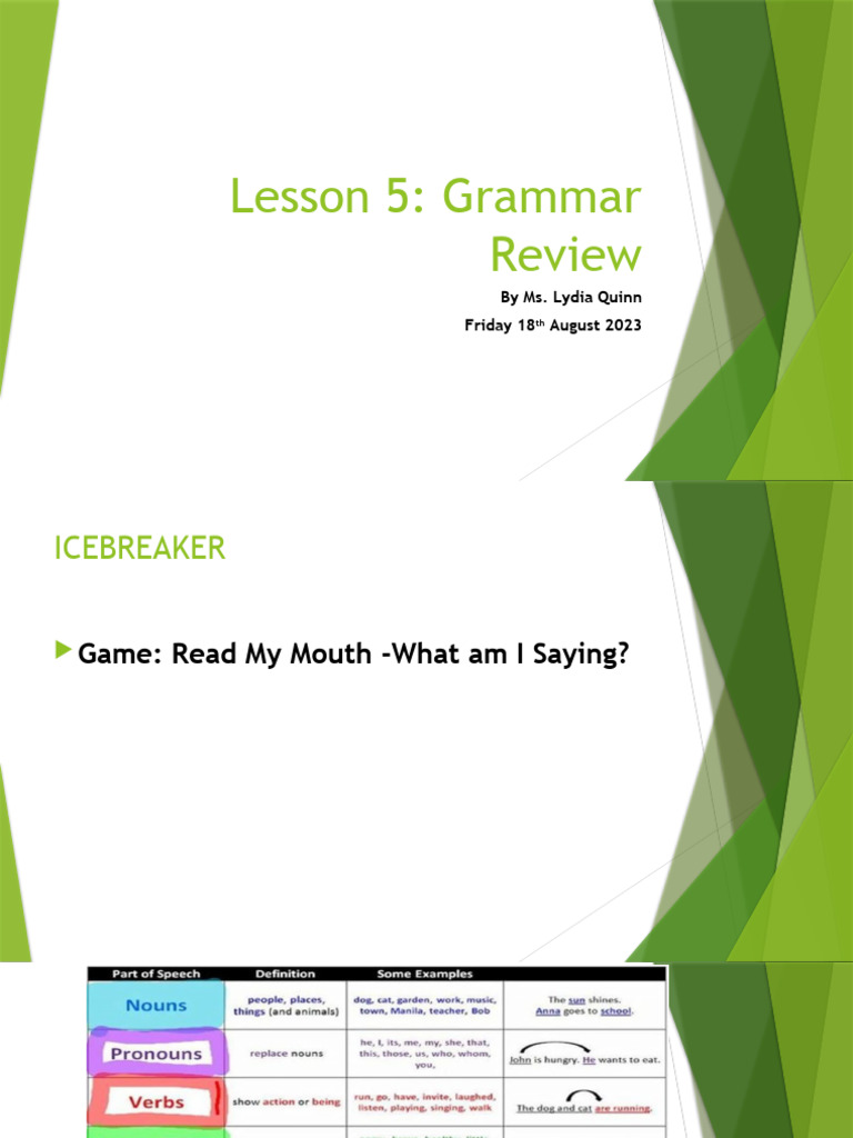 Lesson 5 Grammar Review Pdf Grammatical Number Verb