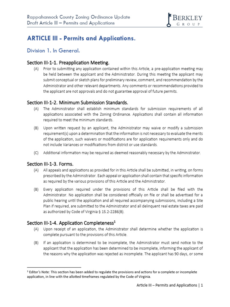 Rapp Zoning Ordinance Article III Permits & Applications Revised