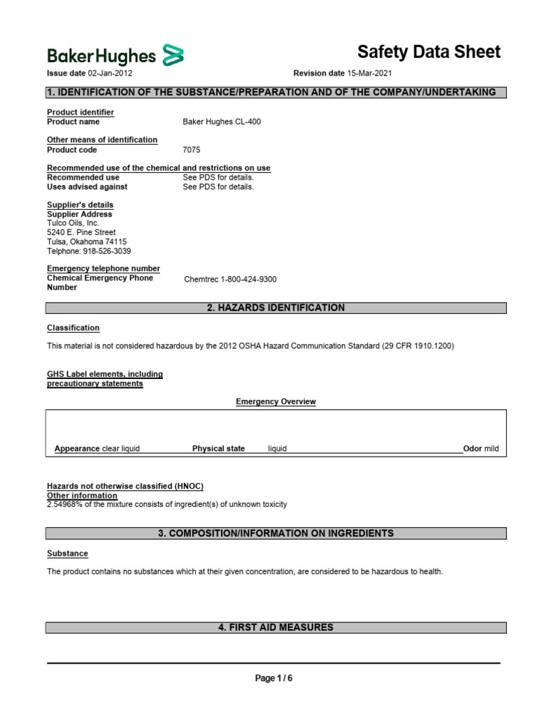 5000131883 CL400 SDS Español PDF Personal Protective Equipment
