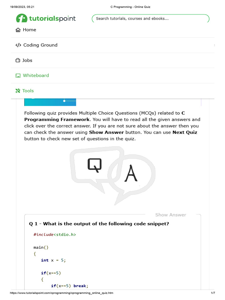 C Programming - Online Quiz | Download Free PDF | Pointer (Computer ...