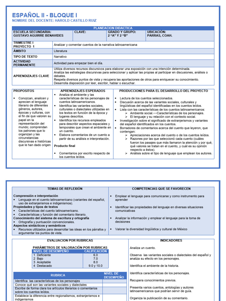 Español 2 Bloque 1 Proyecto 2 Pdf Cuentos Dialecto