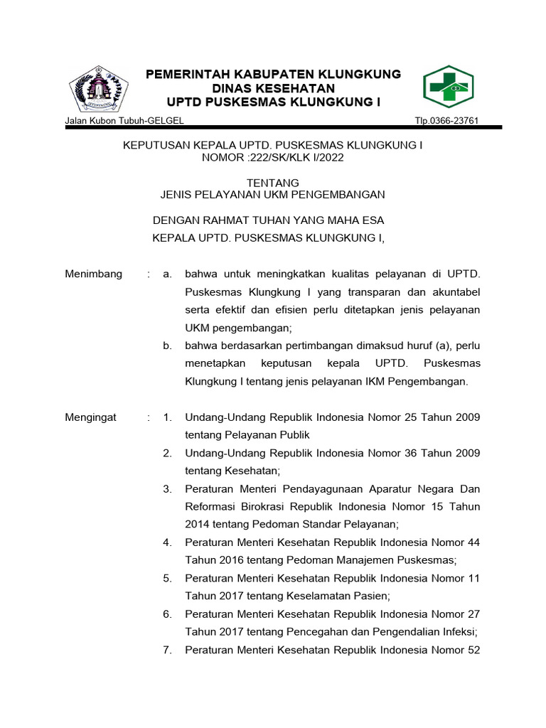 Sk Jenis Pelayanan Ukm Pengembangan Pdf Pengelolaan Keuangan Uang