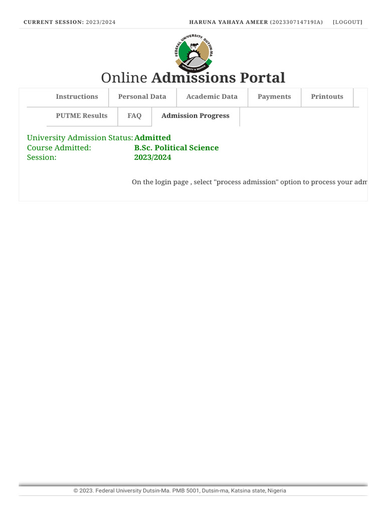 Online admissions portal federal university dutsin ma pdf