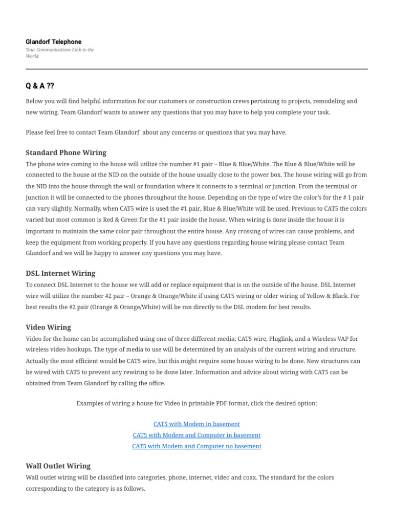 Q & A Glandorf Telephone PDF Digital Subscriber Line Telephone