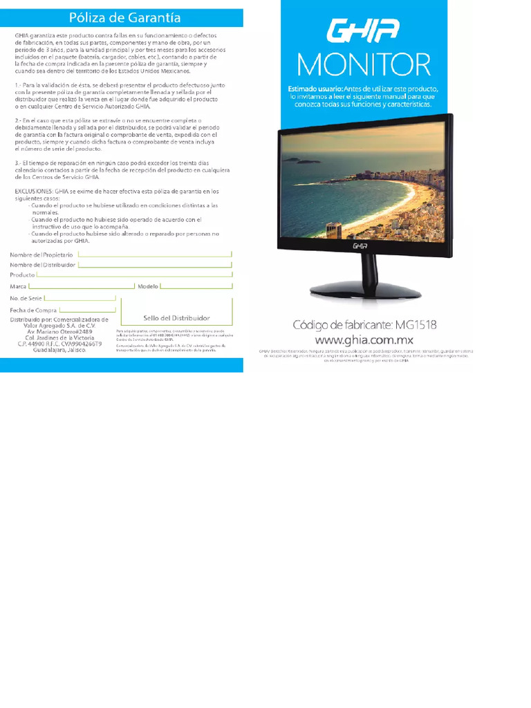 Manual de instruções Ghia MG1518 (6 páginas) PDF