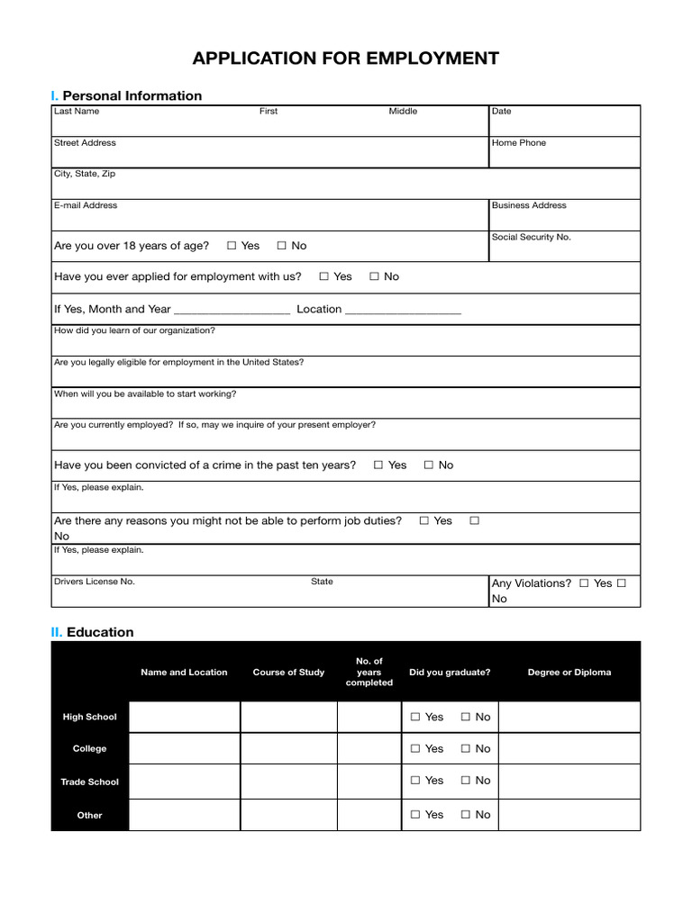 Application For Employment | PDF | Employment | Common Law