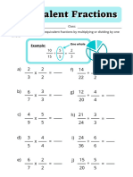 Simple Blue Equivalent Fractions Maths Worksheet