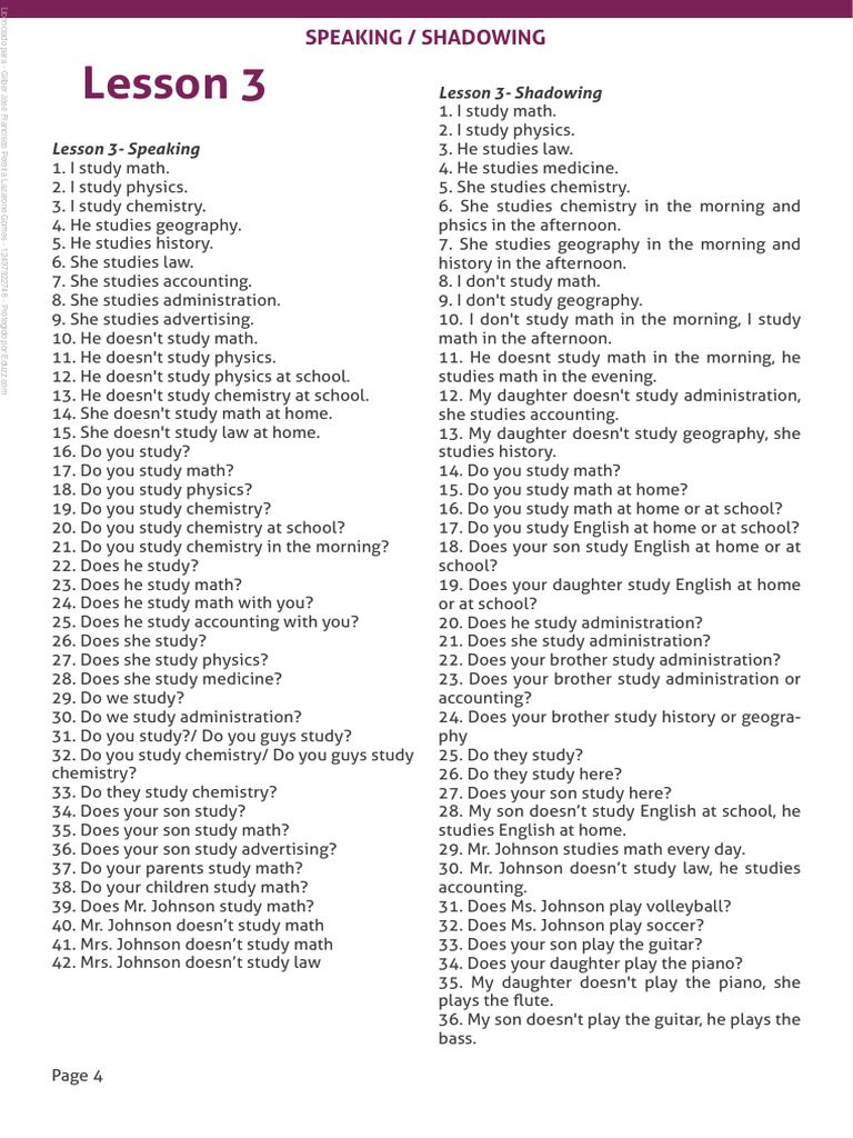 Study and Shadowing Exercises | PDF
