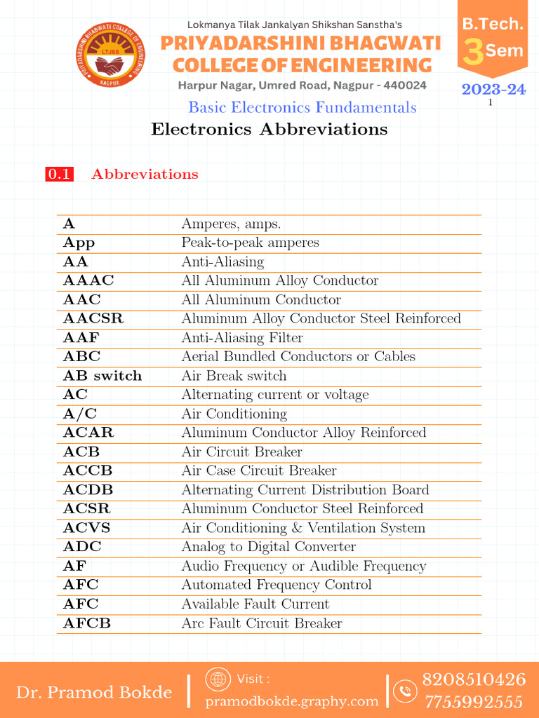 Electronics Abbreviations PDF Switch Transformer