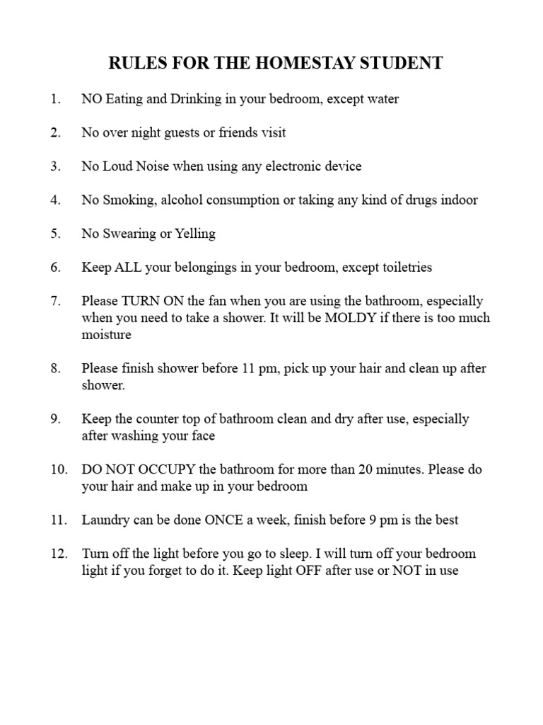 Homestay Rules for Students | PDF | Wellness | Lifestyle