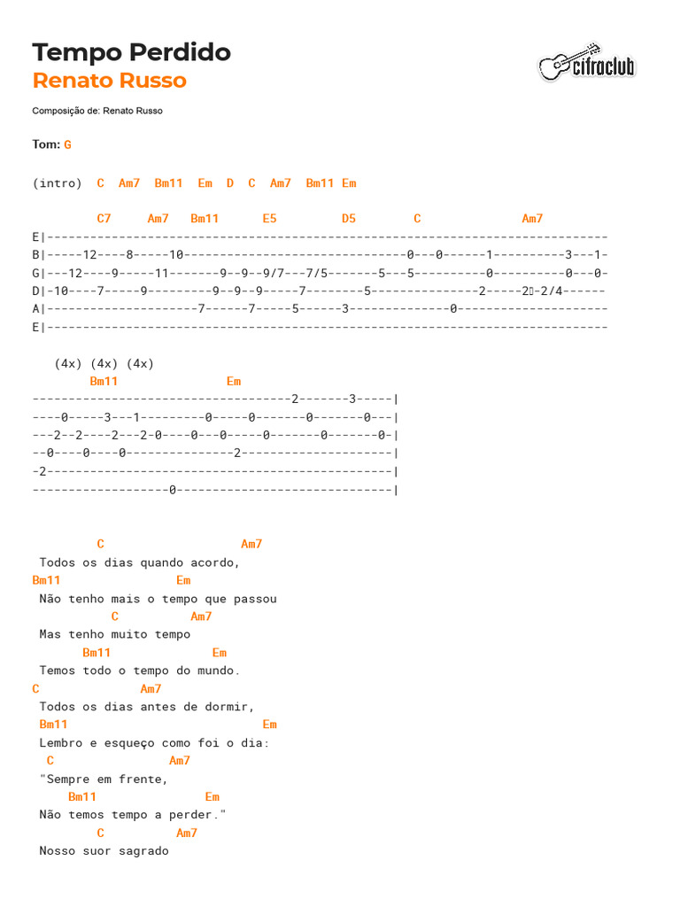 Cifra Club Renato Russo Tempo Perdido PDF