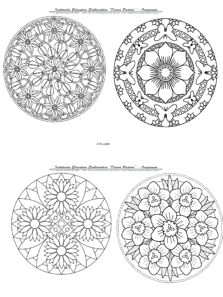 Mandalas sencillos diseñados para niños de primer grado, con figuras claras y espacios amplios para colorear.