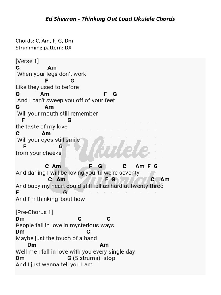 Ed Sheeran Thinking Out Loud Ukulele Chords Ukulele Tutorials PDF