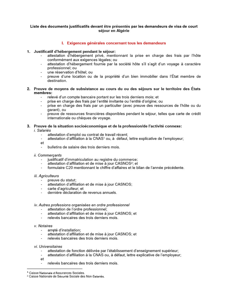 Documents requis pour visa Algérie | PDF | Visa (Document)