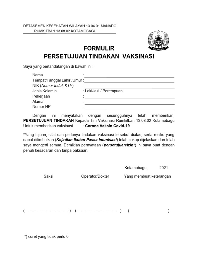 Formulir Tindakan Vaksinasi Covid 19 Pdf
