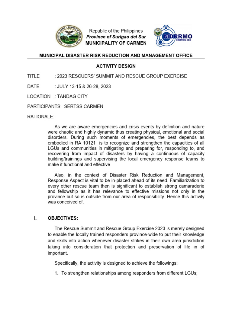 Activity Design Iec 2023 Pdf Emergency Disaster Risk Reduction