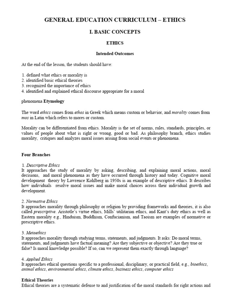 Gec-Ethics Notes | PDF | Morality | Utilitarianism