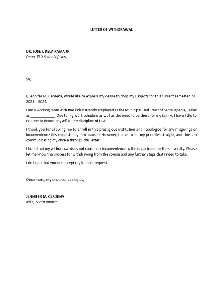 Letter for dropping pdf