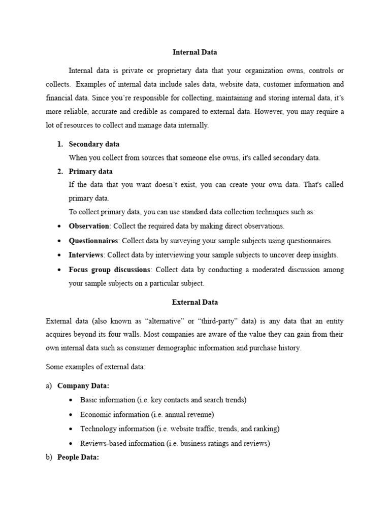 Internal and external data pdf data behavior