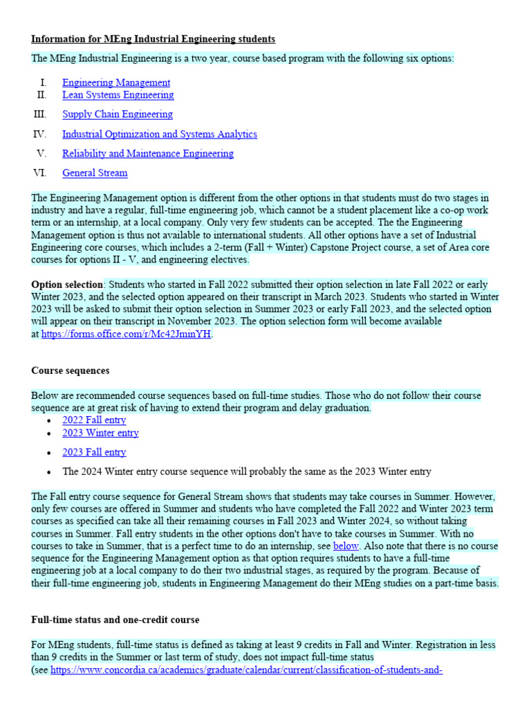 MEng Industrial Engineering Guide | PDF | Cost Of Living | Internship