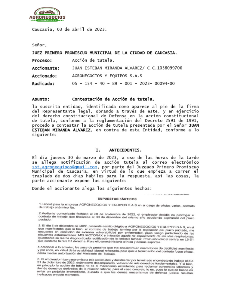 Contestación de Tutela | PDF | Derecho laboral | Gobierno
