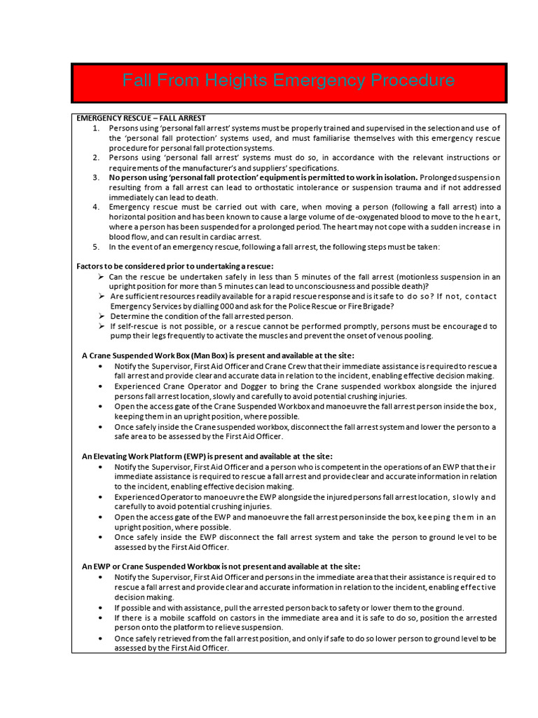 Fall Arrest Emergency Guide | PDF | Emergency | Diseases And Disorders