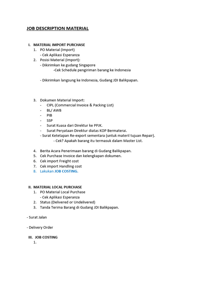 Job Description Material Staff | PDF