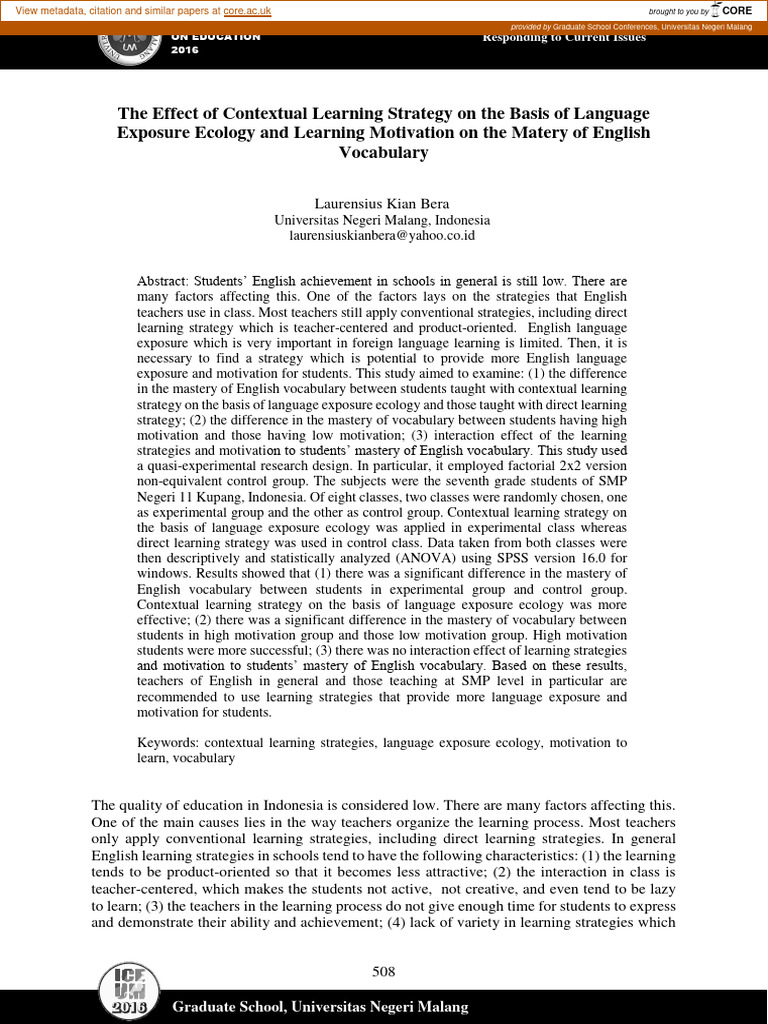 The Effect of Contextual Learning Strategy On The Basis of Language