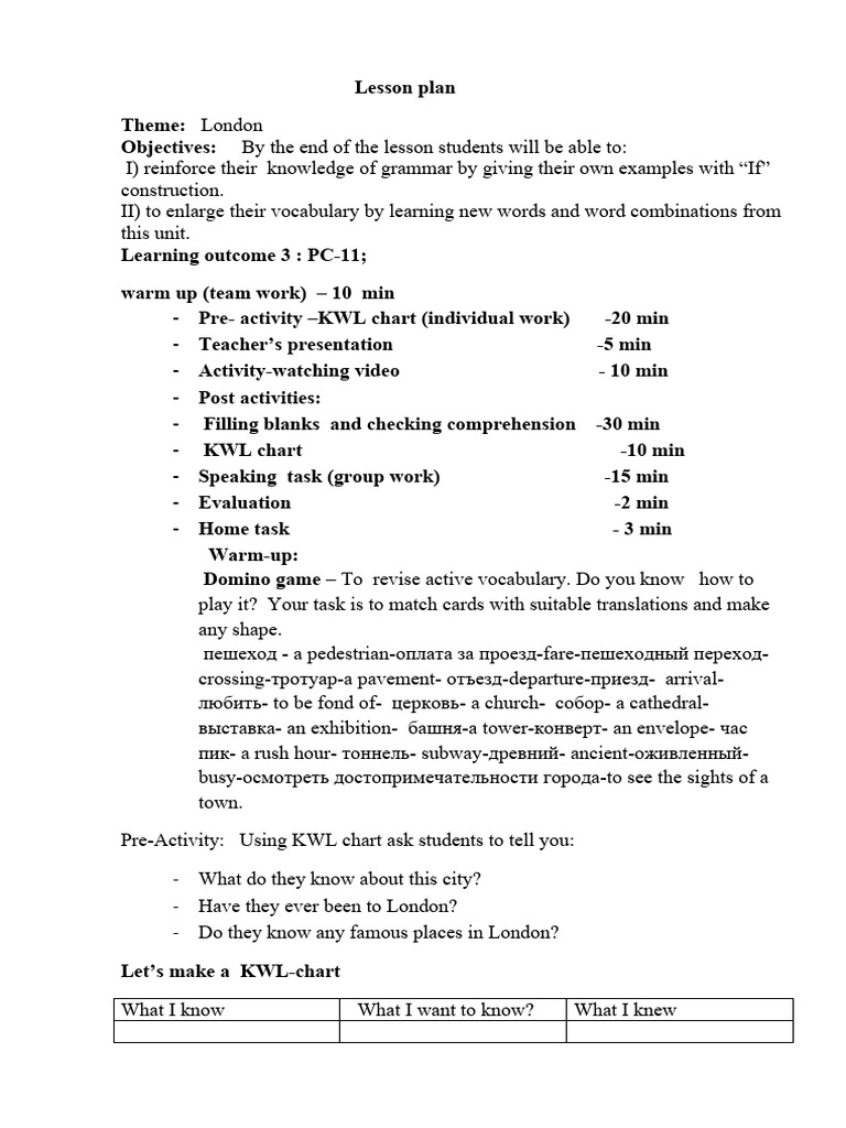 Lesson Plan Unit 6 Towns | PDF | London