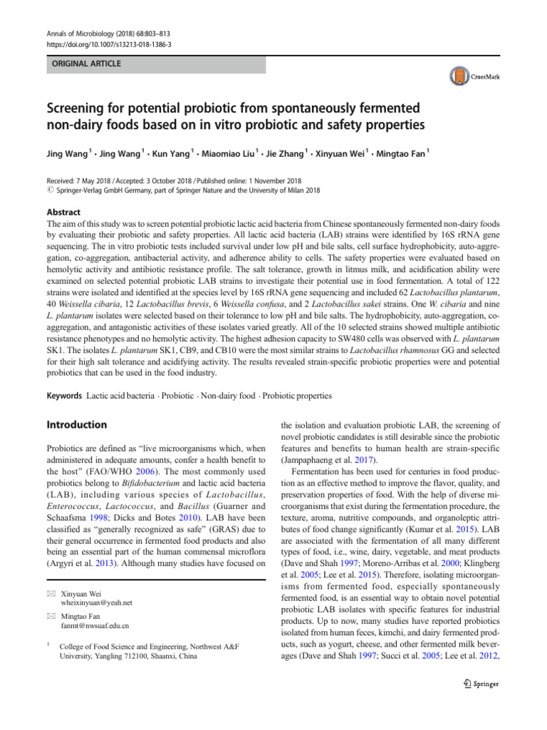 Screening for potential probiotic from spontaneously fermented non