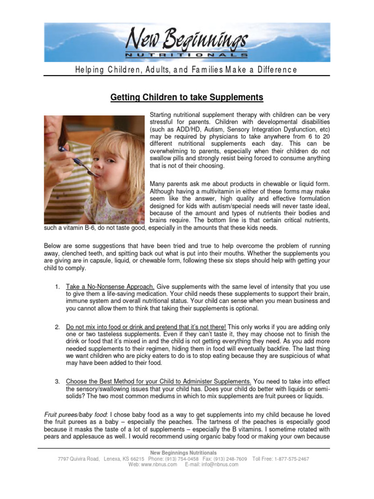 Getting Children To Take Supplements Pdf Dietary Supplements Taste