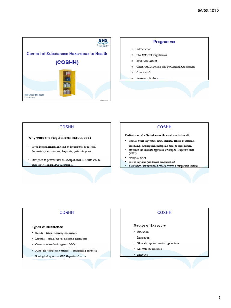Coshh Training Handout PDF Personal Protective Equipment Medical