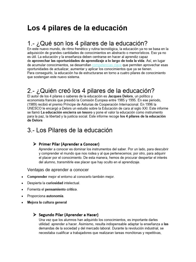 Los 4 Pilares de La Educación | PDF | Aprendizaje | Conocimiento