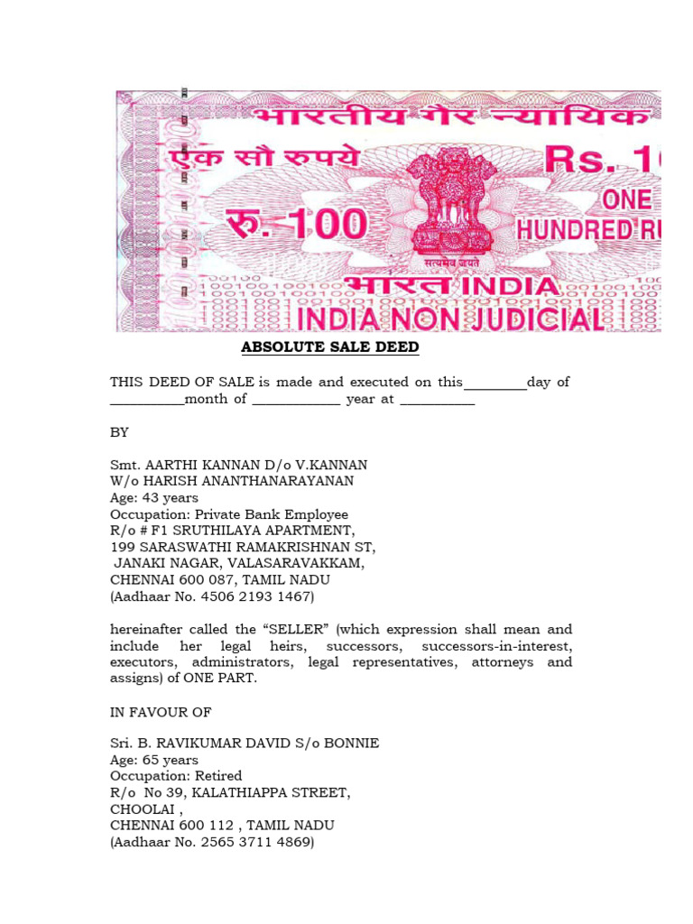 Sample Sale Deed PDF Deed Covenant (Law)