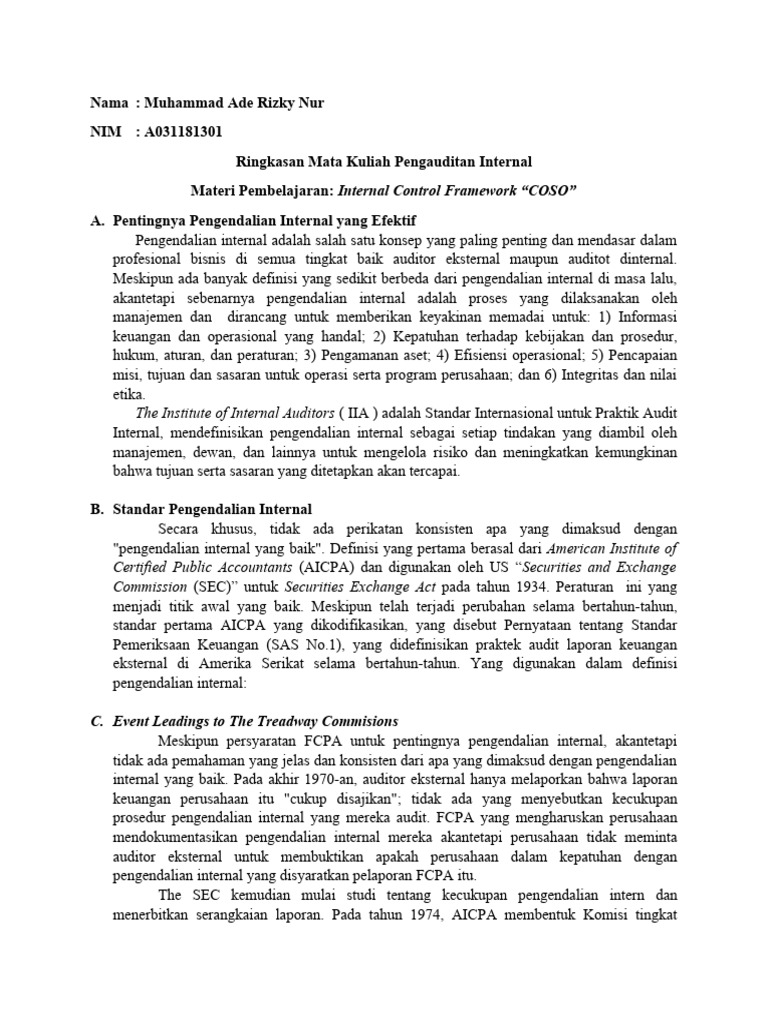 Rmk pengauditan internal ch 3 internal control framework coso pdf